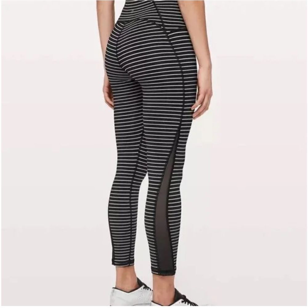 Lululemon Train Times Pant Leggings 25" Parallel Stripe Black White Size 4